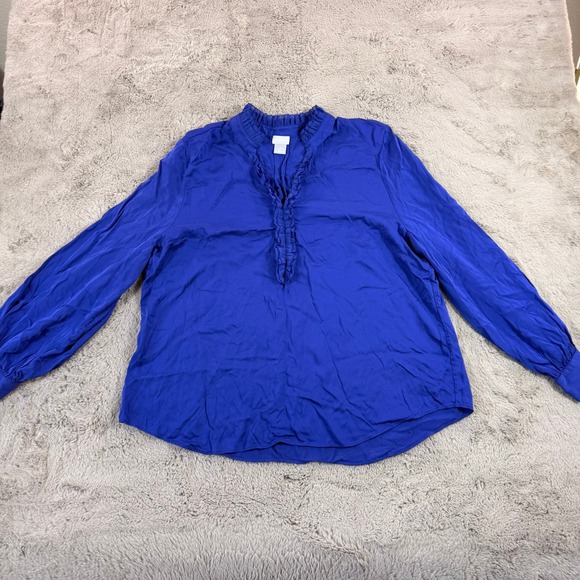 Chico's Tops - Chico's Size 3 (XL) Blue Ruffle Neck Long Sleeve Blouse Top Women's Career